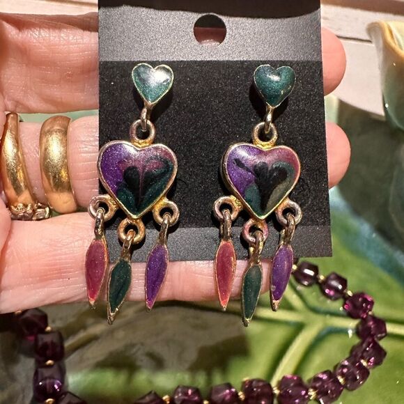 Vintage Purple Beaded Necklace & Matching Heart Dreamcatcher Earrings - Picture 3 of 4